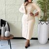 Women's clothing autumn new round neck three-dimensional flower decoration solid color fashionable and elegant dress