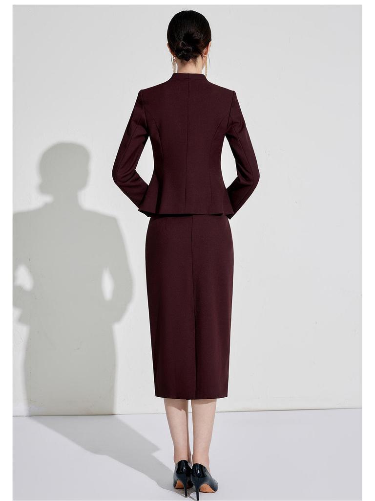 2025 High-End Women's Navy Blue V-Neck Suit Skirt Set - Formal, Slim-Fit, Professional Wear