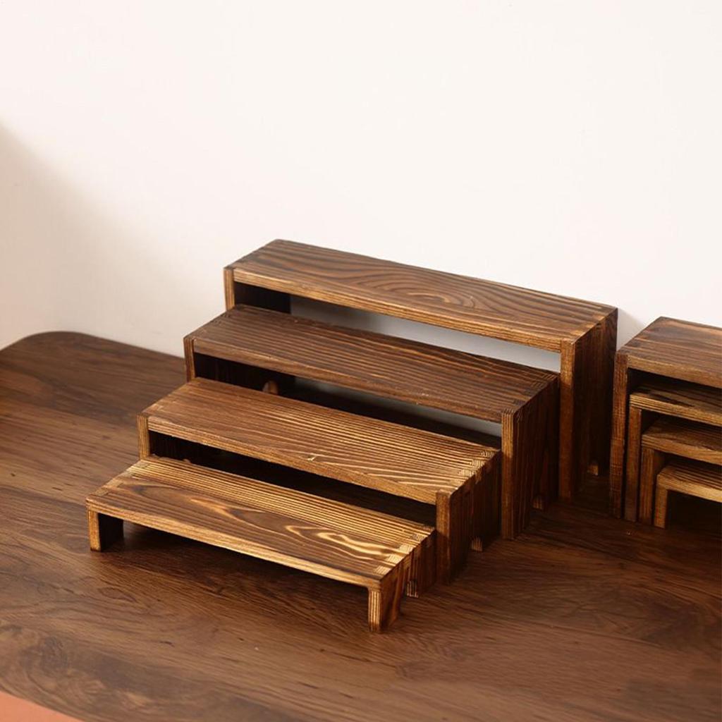 4pcs Small Wood Staircase Display Rack Dessert Display Stands Wood Shelves Figurine Storage Rack Kitchen Seasoning Storage Rack