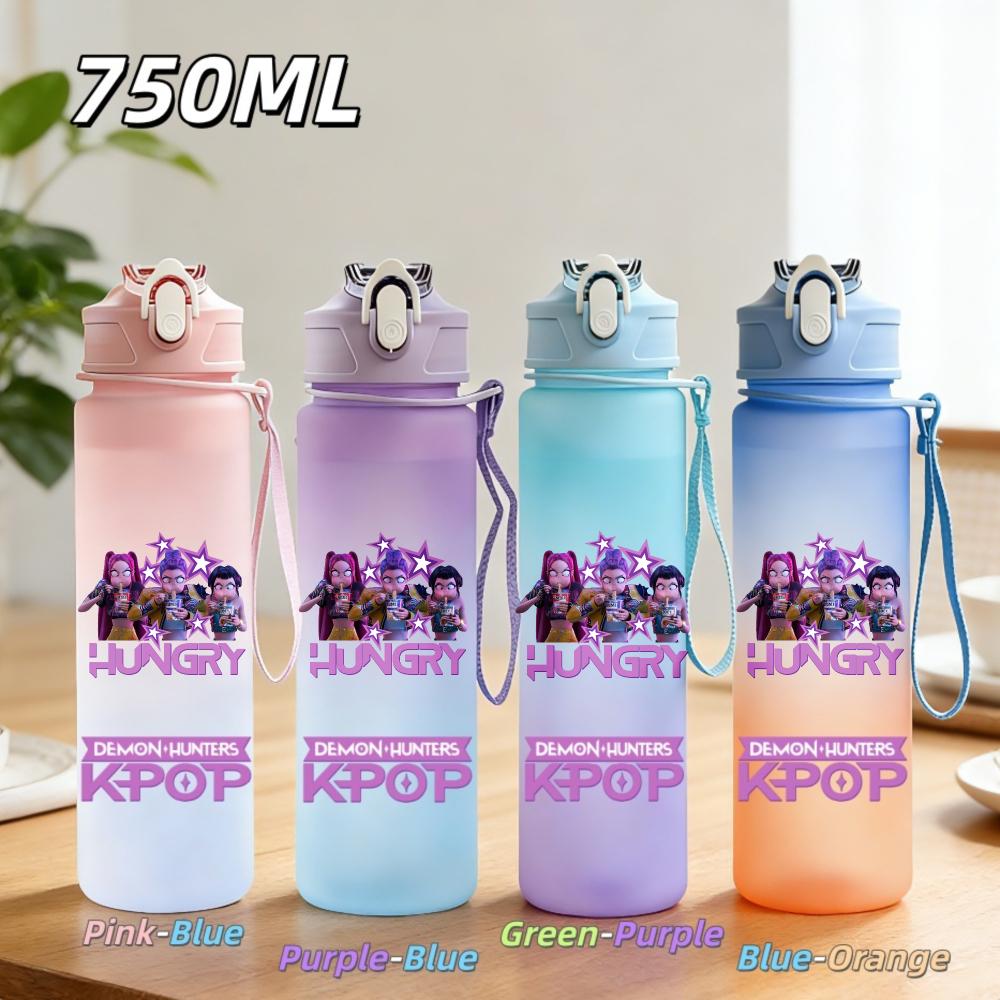 

750ML Anime KPop Demon Hunters Sports Water Bottle Leak Proof Colorful Straw Cup Portable Water Bottle designed for Outdoor Sport Fitness Purple-Blue