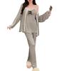 PHOLEEY Pajama Set with Lace Nightwear and Cute and Comfortable Loungewear for and Fall Women's 3-Piece Cardigan, Spring, Summer,