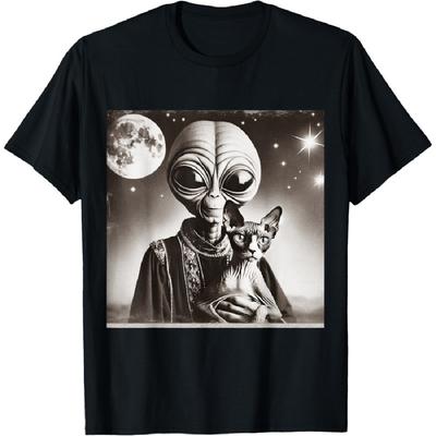 Alien and the Sphinx Cat T-Shirt for Men Women Girls Kids