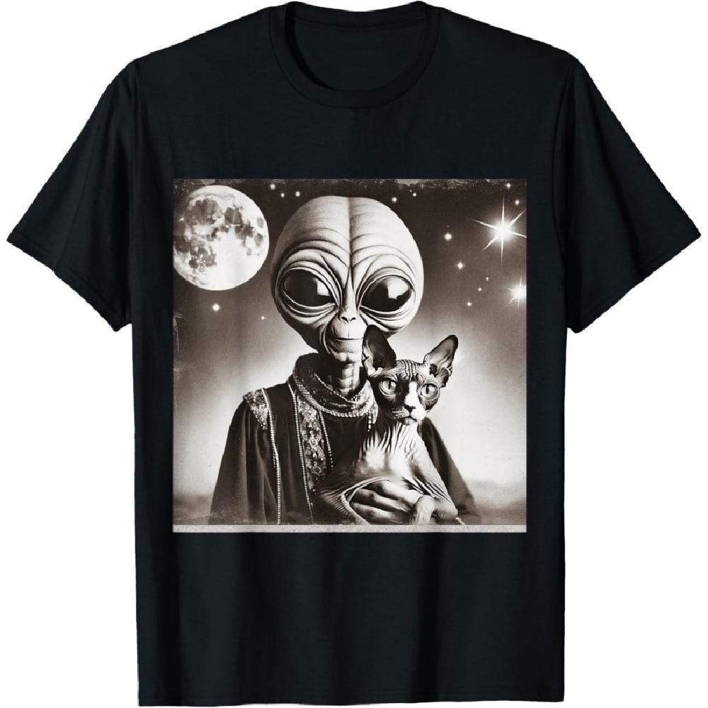 

Alien and the Sphinx Cat T-Shirt for Men Women Girls Kids S