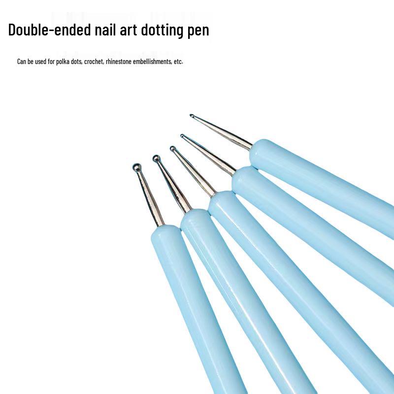Blue Double-Ended Silicone Dotting Pen Set - 5-Piece for Nail Art, Embossing, and Clay Sculpting