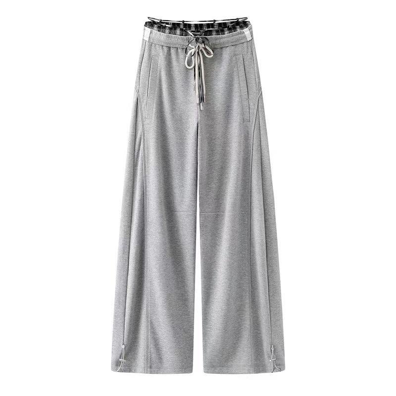 In Stock: 2026 Spring Designer Color Block Plaid Patchwork Casual Sweatpants RK11301038 Small серый