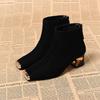 New Women's Retro Square Toe Suede Ankle Boots - Metal Toe Back Zipper Chunky Heel  Boots Design Autumn Winter