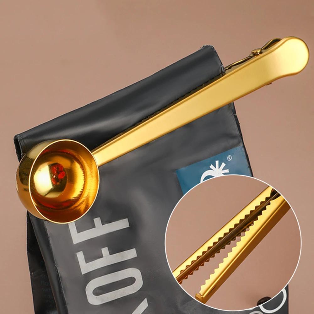 Cucchiaino da Caffè Creativo 2 in 1 da 5ml in Acciaio Inossidabile Multifunzionale con Clip Ermetica Cucchiaino Misurino da Cucina per Caffè