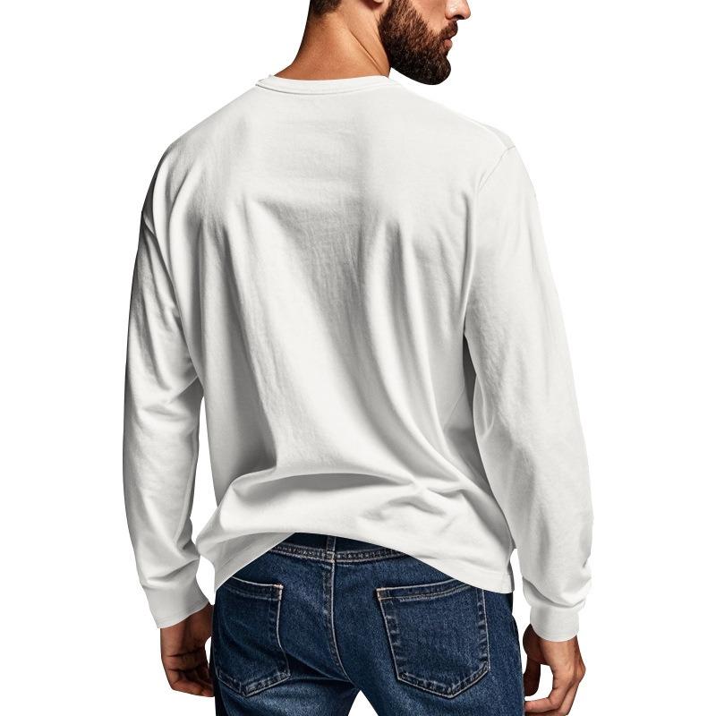Mens Long Sleeve Henley Shirt Loose Fit Pocket Tee For Spring Autumn