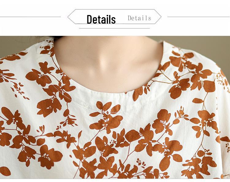 2024 Women's Loose Leaf Print Slim T-Shirt - Round Neck, Lightweight, and Comfortable