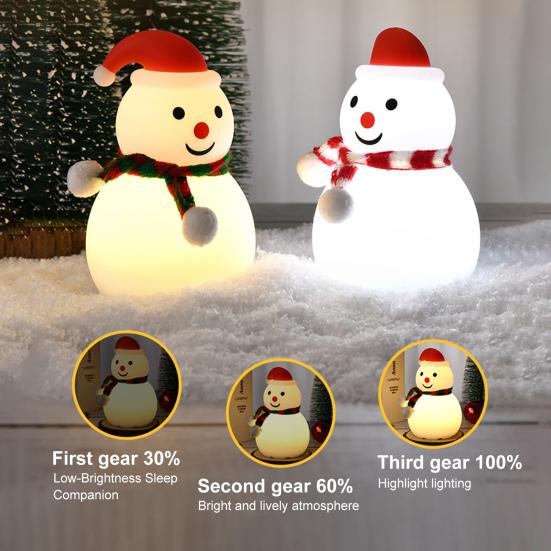 Snowman Tap Light Cute Christmas Lamp Rechargeable Silicone Touch Bedside Light Snowman Mood Lighting for Christmas Tree