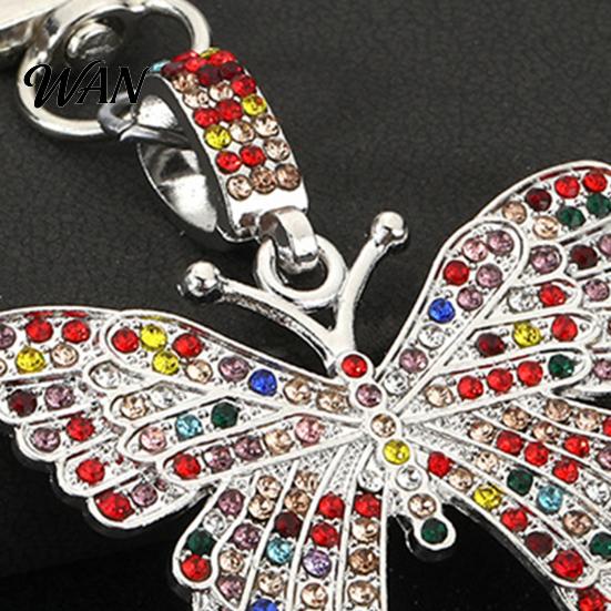 Sweet Girl Keychain Accessory Pendant Sparkling Rhinestones Butterfly Shape Zinc Alloy Rhinestone Charm with Lobster Clasp Backpack Durable