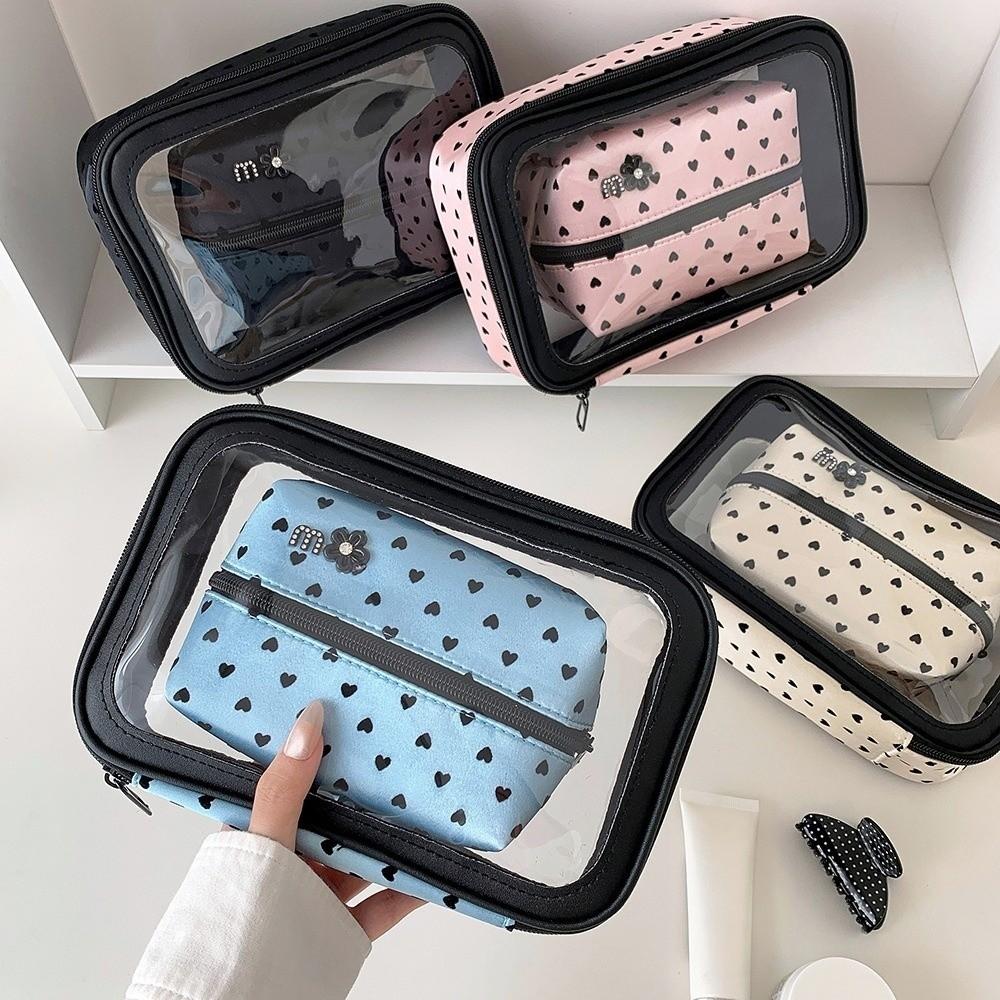 Love Heart Dots Cosmetic Storage Bag Large Capacity Korean Ins Makeup Bag Vacation Travel