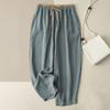 Women Harem Pants Drawstring Waist Wide-leg Casual Trousers Solid Color Ankle-Length Pants for Workouts Everyday Wear