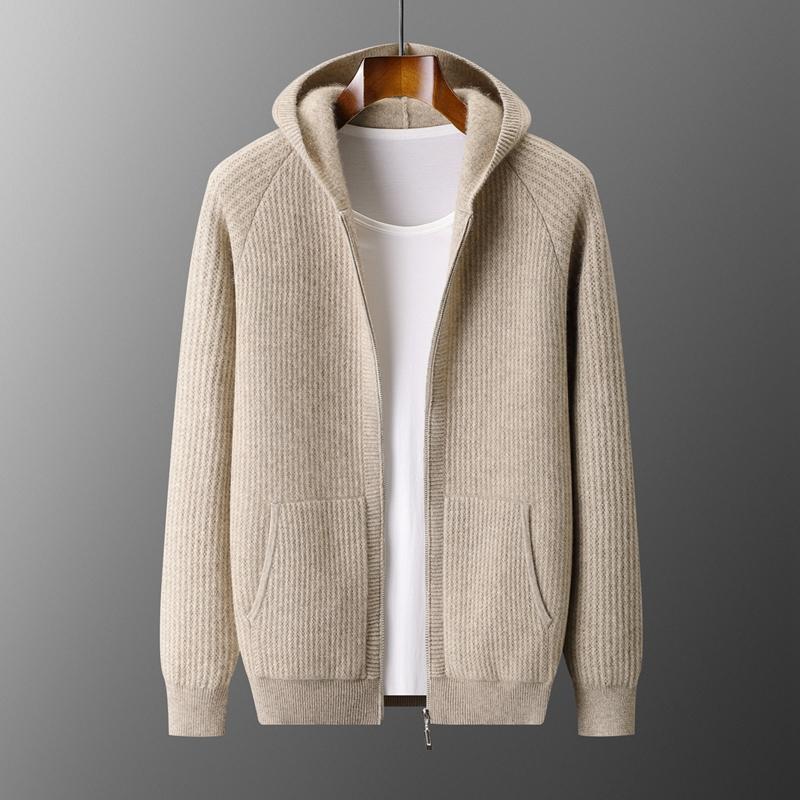 Felpa Cardigan con Zip Spessa da Uomo Maglione Lavorato a Maglia in Lana Merino Casual Larga Autunno Inverno Felpa Calda Giacca a Manica Lunga