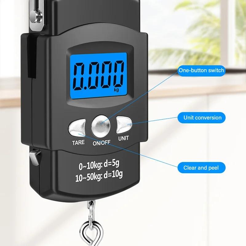 50kg/10g Portable Electronic Scale LCD Digital Display Hand Scale with 1m Measuring Tape,Travel Fishing Hanging Hook Scale