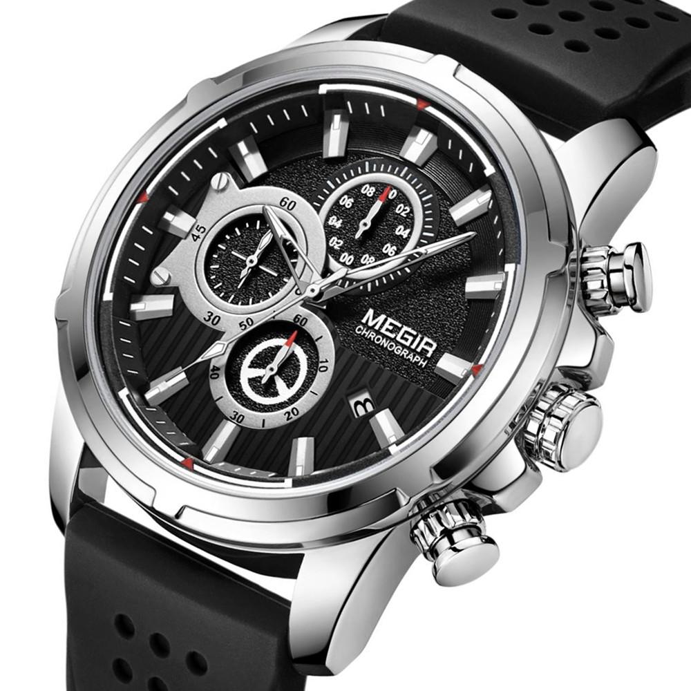 Relogio Masculino MEGIR Ny Sport Chronograph Silikon Herreklokker Toppmerke Luksus Quartz Clock Vanntett Big Dial Watch Herre