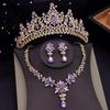 Luxury Green Crown Bridal Jewelry Sets for Women Tiaras Necklace Earring Set Wedding Choker Bride Evening Jewelry Set Fashion