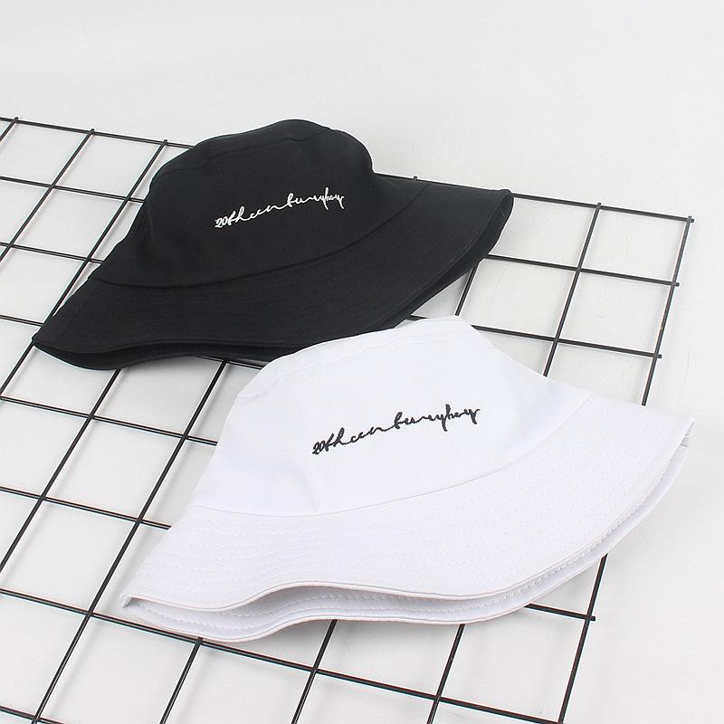 Simple Bucket Hats Letter Embroidery Unisex Adult Sun Hat Outdoor Street Couple Fisherman Hat