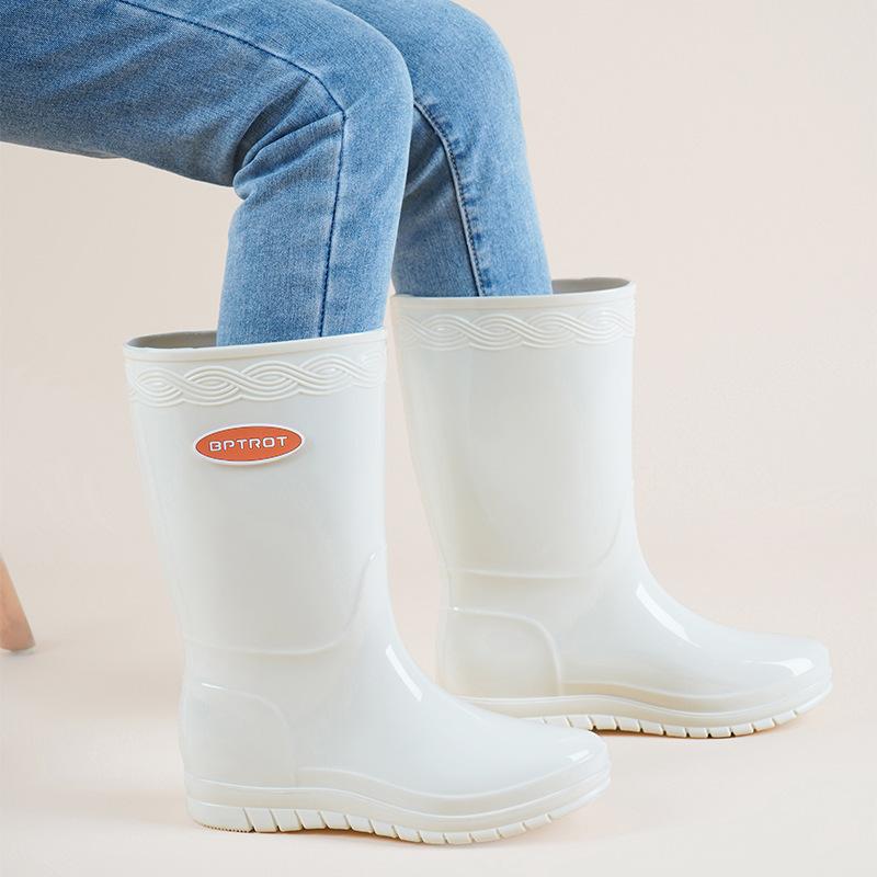 

Водонепроницаемая обувь средней высоты, дождевая обувь, женская верхняя одежда, повседневная модная глянцевая обувь, дождевые сапоги на толстой подошве, нескользящие и износостойкие, водонепроницаемые сапоги, галоши 40 белый