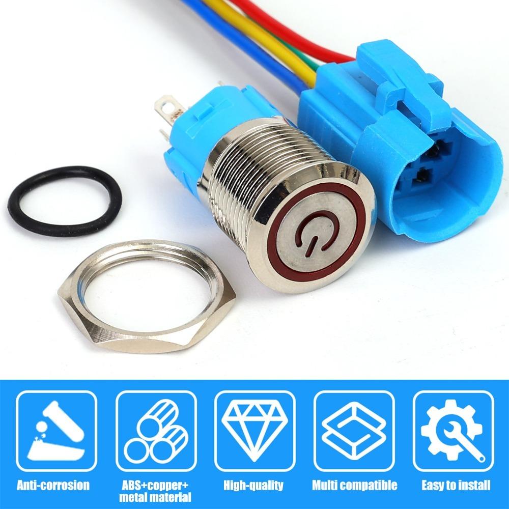 16mm Latching Push Button Switch LED Illuminated Waterproof 12V 24V Metal Round Power On Off Toggle Car Boat Marine Dash Wire
