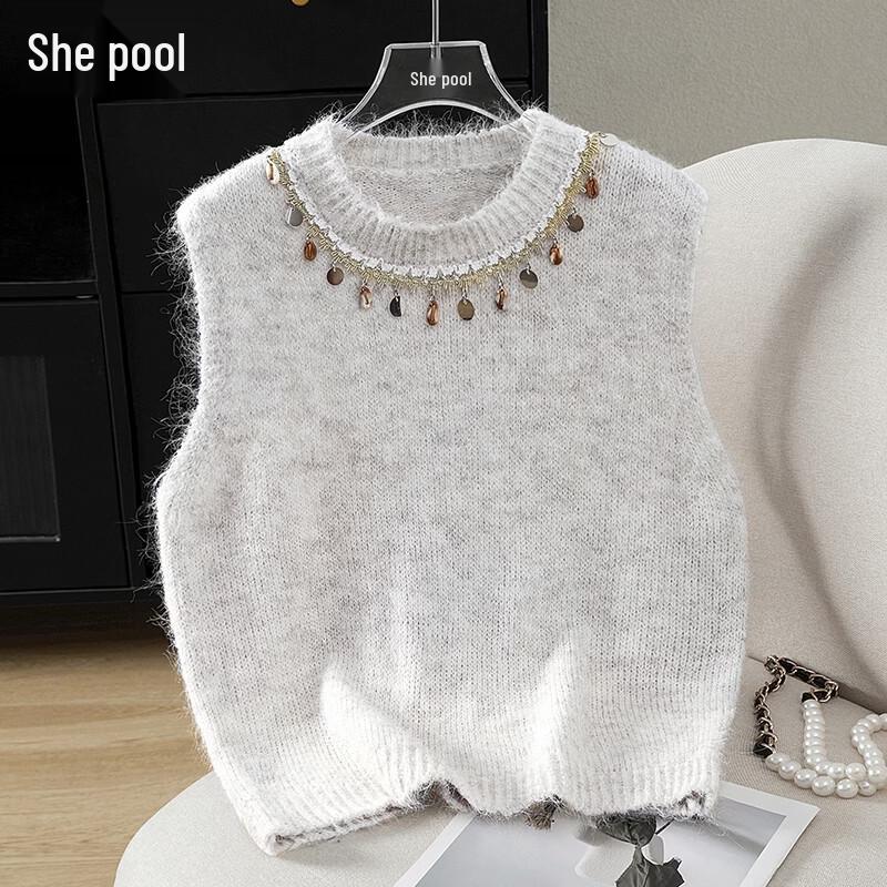 Women s Autumn Gentle Style Knitted Vest One Size серый