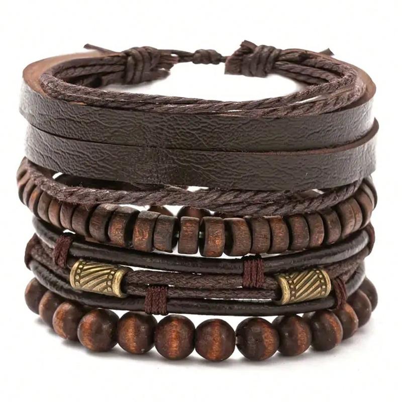 Fashion Vintage Men's Bracelets Set, Retro Beads Brown Bracelet, Accessories Christmas Gift Good For Daily And Festival