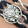 Women's Wolf Head Retro Braided Faux Charm Infinite Leather Wax Cord Bracelet