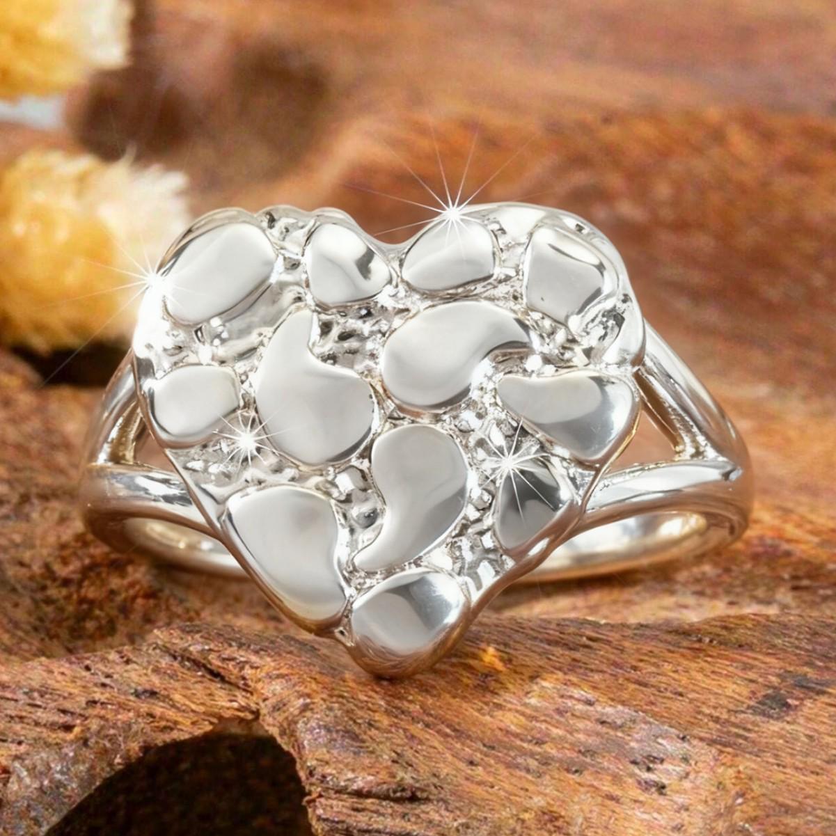 Браслет-сердце с серебряным покрытием и набор вогнуто-выпуклых колец для женщин Size 8