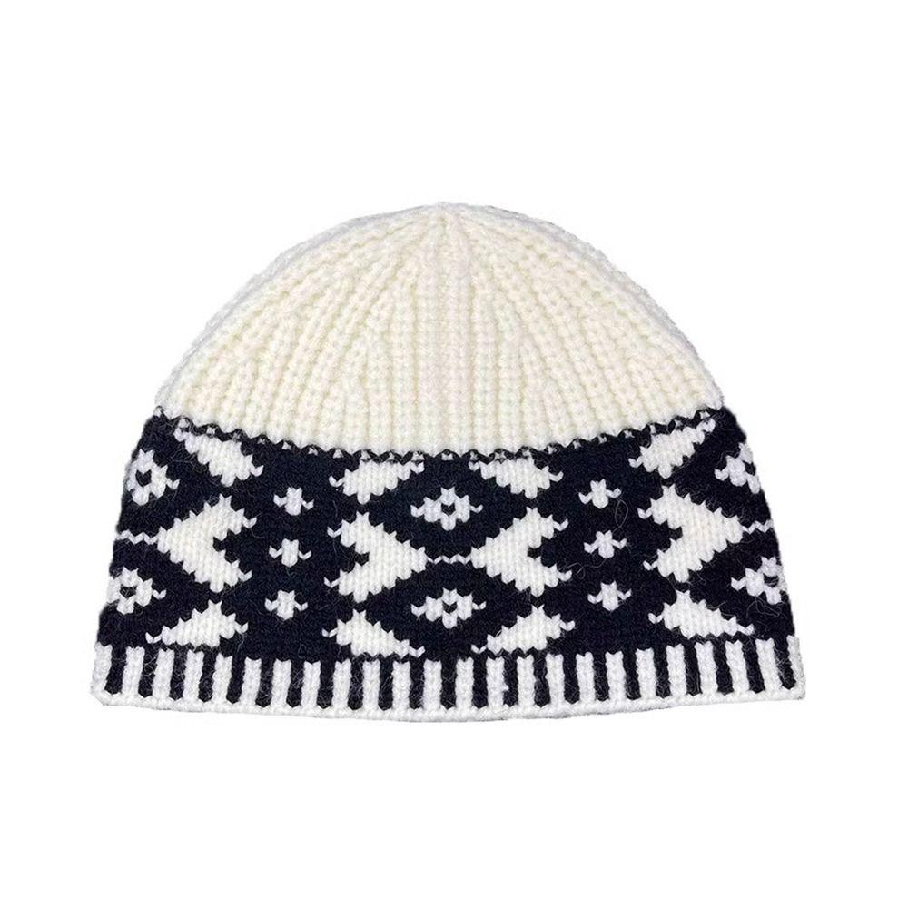Warm Beanies Grid Printing Knit Cap Sweet Jacquard Knitted Hat Girls