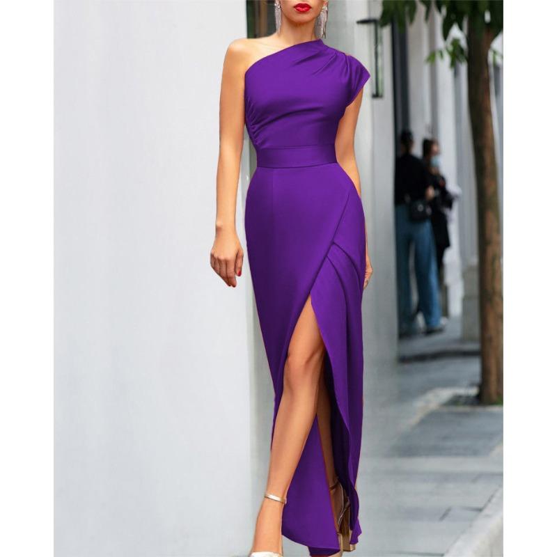 New women's clothing single shoulder high waist front split temperament dress hot dress dress