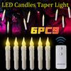 6PCS Long Christmas LED Candle Flameless Pointed Candle Light Battery Powered Church Flickering Candle Light Home Decoration