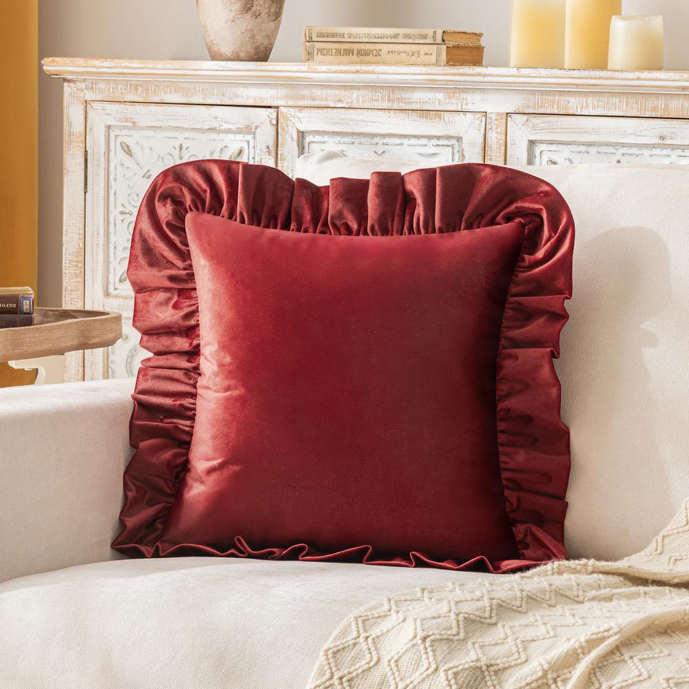 Italian Velvet Ruffled Pillow Case Ins Style Living Room Sofa Pillow Cushion Cover Festive Ornament Pillow Case