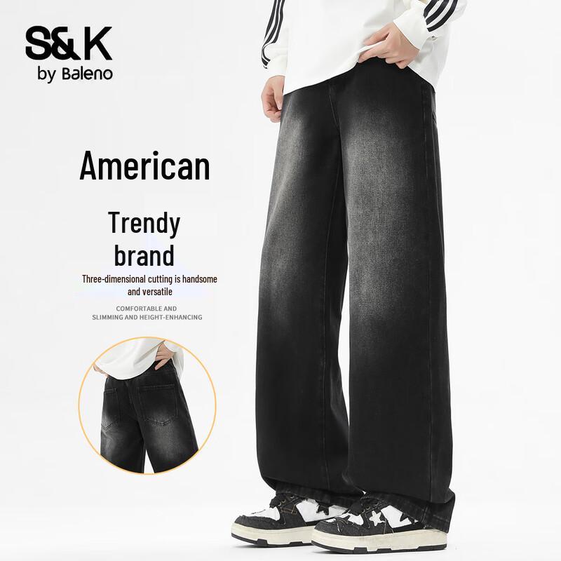 Baleno S&K Series American Retro Loose Straight Denim Jeans L