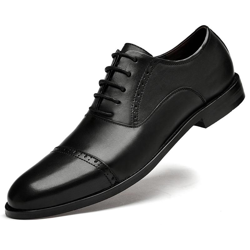 New Spring/Summer Men s Formal Leather Brogues - Top Layer Cowhide, Handmade, Low-Cut Lace-Up Design 46 чёрный