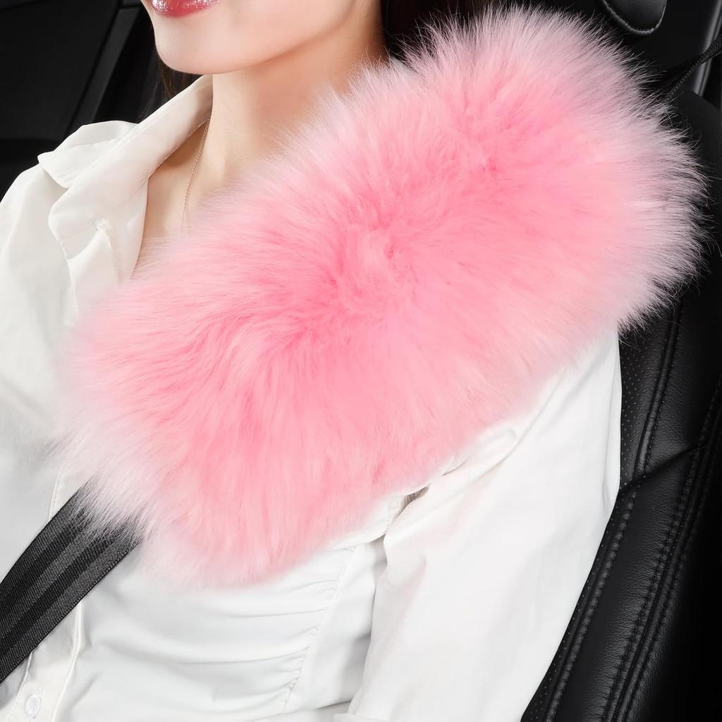 2 Pack Sheepskin Car Seat Belt Cover Pads | Wool Seatbelt Cushions | Fuzzy Soft Seat Belt Should Pad Cushion Protect Neck | Stylish Luxury Appearance