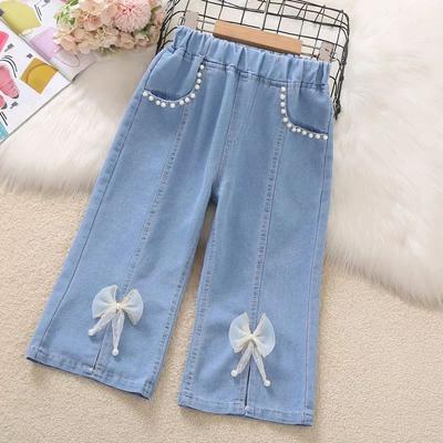 Girls' Summer Thin Style New Children's Clothing Girls' Summer Style Split Denim Wide Leg Cropped Pants