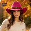 Winter Windproof Wool Cap Unisex Western Cowboy Hat, Felt Fedora Hat with Faux Leather Band, Retro Wide Brim Cowgirl for Men Women Autumn Warm