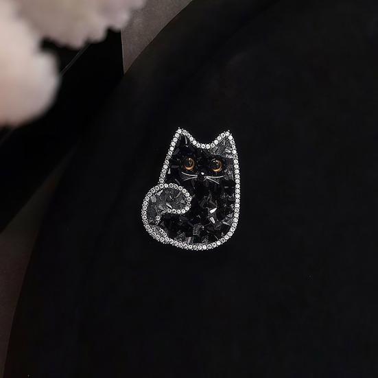Damenbrosche Funkelnde Kunstkristall-Dekoration Zweifarbiges Schwarzes Katzen-Design Reversnadel Pullover Schalhalter Schmuckzubehör