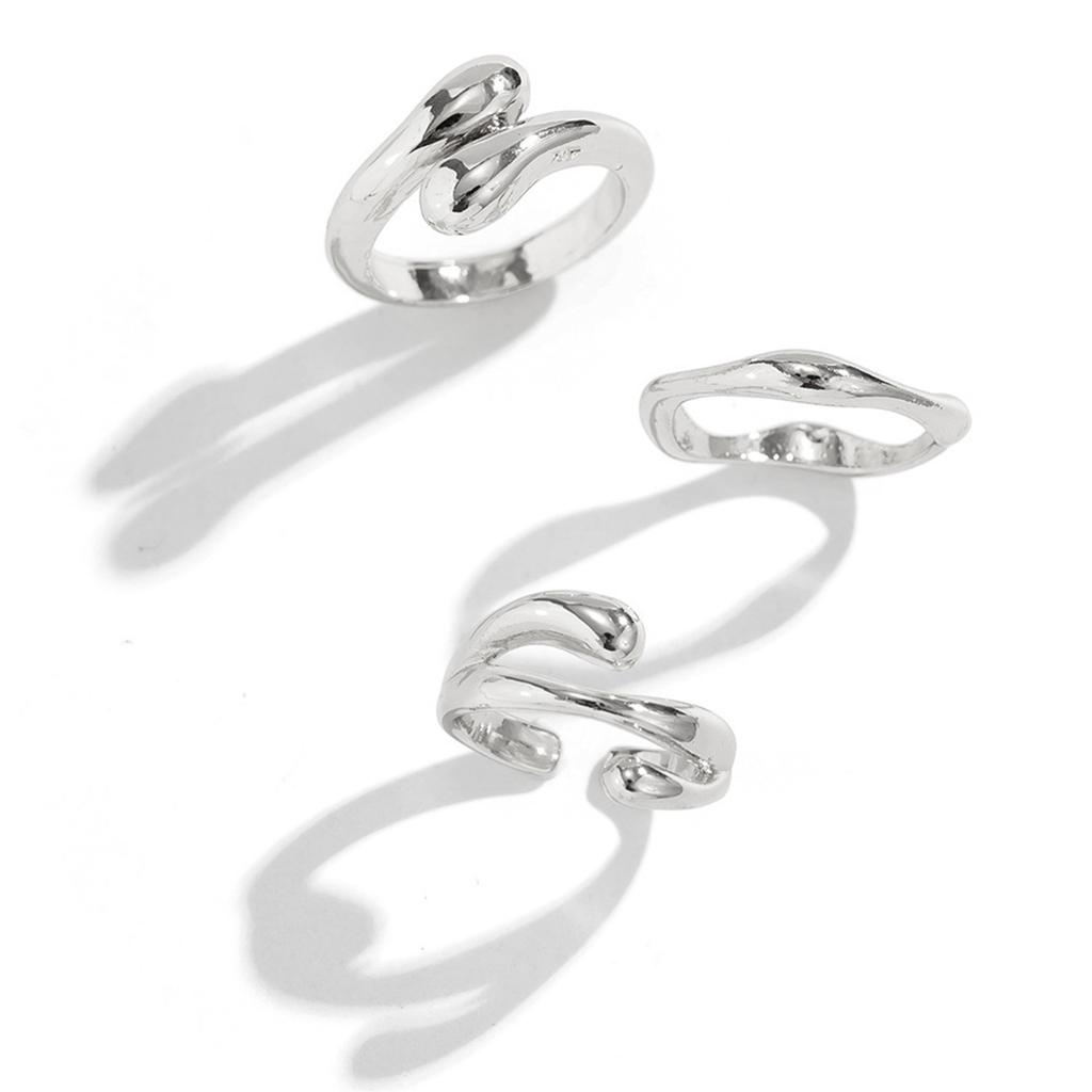 Eye Catching Gold/Silver Tone Rings Set Unique Bendable Rings Jewelry Set Liquid Lava Shaped Rings for Fashion Lovers