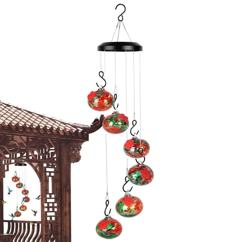 Urocze dzwonki wietrzne karmniki dla kolibrów, karmniki dla kolibrów na zewnątrz, wiszące, odporne na mrówki i pszczoły, idealna dekoracja ogrodu na zewnątrz