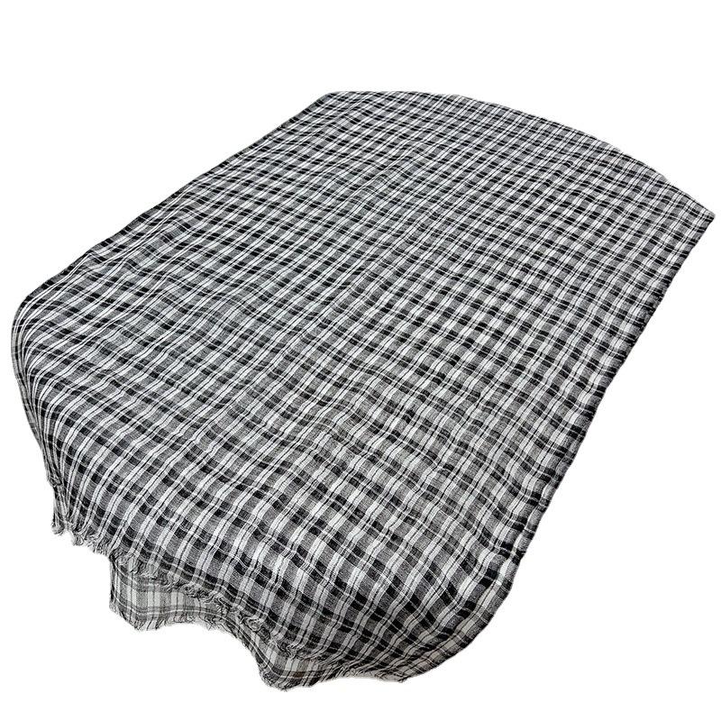 Japanese Small Plaid Linen Scarf Mori Female Literary And Artistic Versatile Breathable Shawl Long Fringed Silk Scarf Female