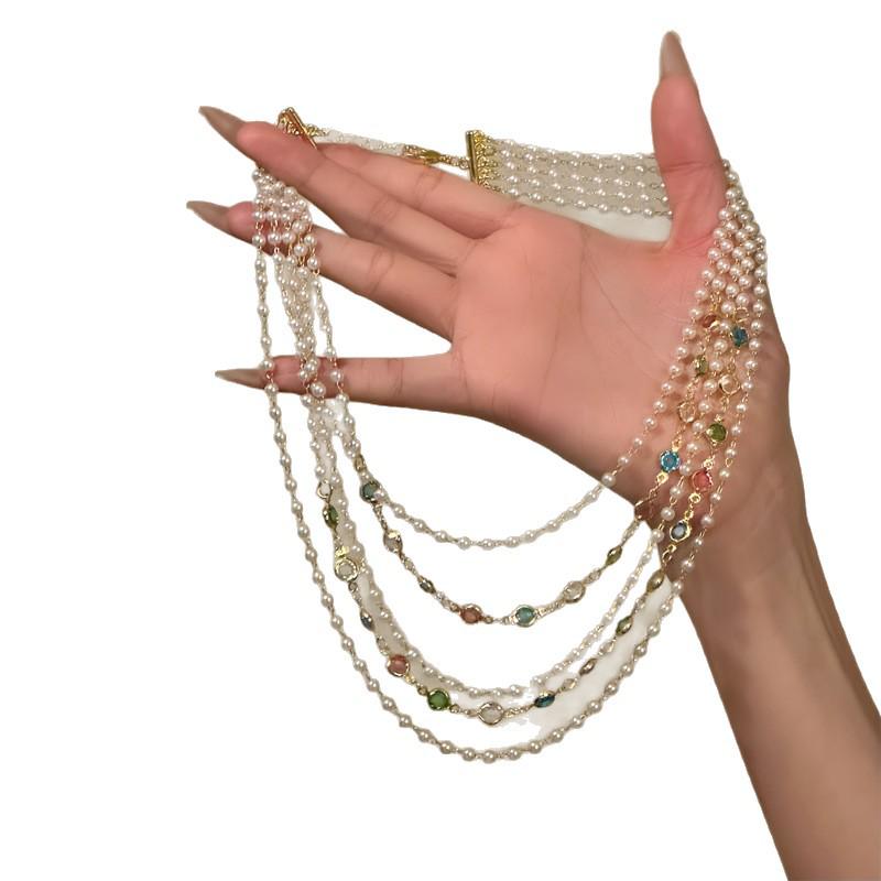French Retro Multi-layer Pearl Glass Necklace: Elegant Clavicle Chain with Court Style