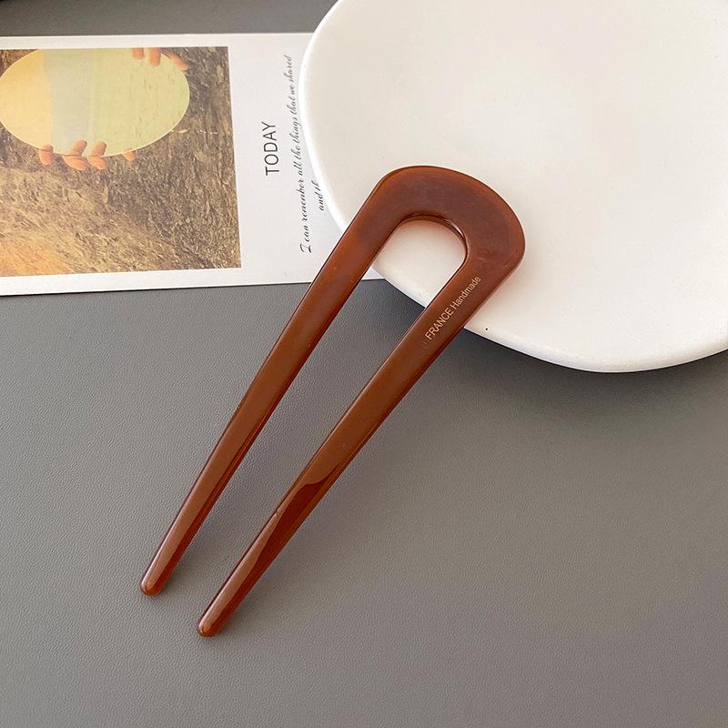 Simple Leopard Print Acetate Geometric U-shaped for Women's Hair Clip Elegant Retro Chinese Coiled Hair Accessory Hairpin