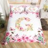 Initial Letter A Duvet Cover for Boys Girls Floral Monogrammed Bedding Set Romantic Rose Alphabet Quilt Cover with 2 Pillow Case