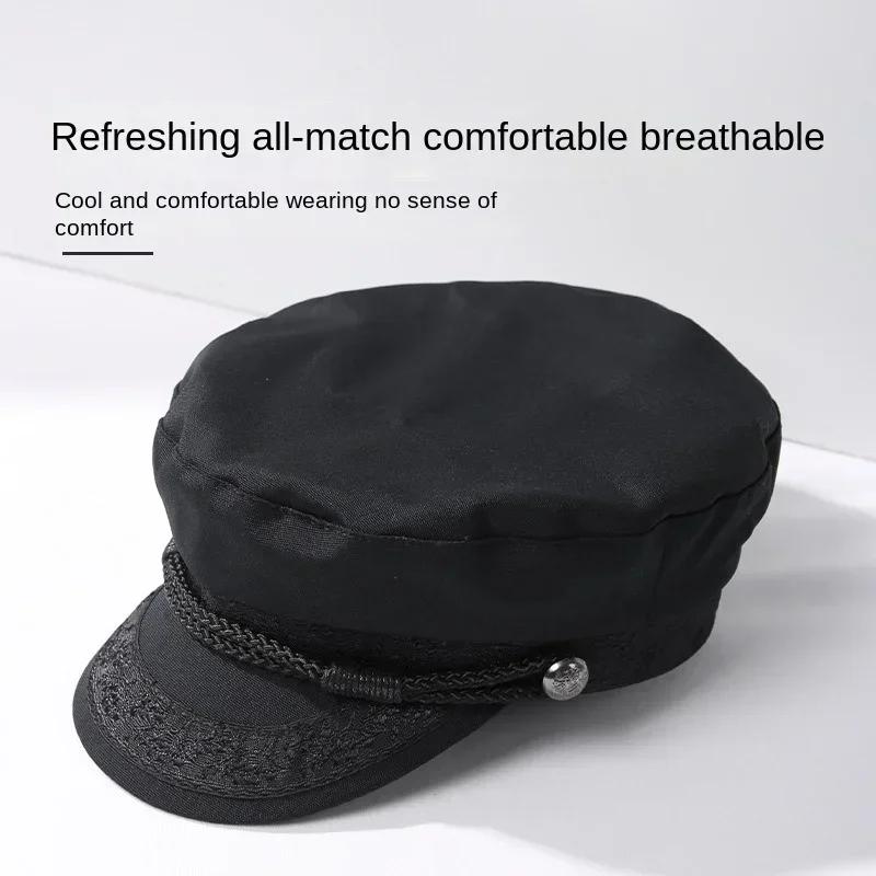 Große Größe 62cm Militärhut Mode Marinekappe Unisex Herren Flacher Schirm Seemannskapitän Hut Baumwolle Herbst Retro Schwarze Mütze