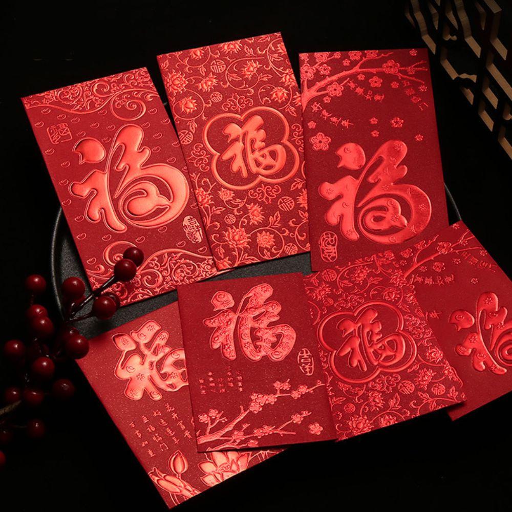 6pcs 3D Chinese New Year Red Envelope Solid Red Packet HongBao Year of The Snake