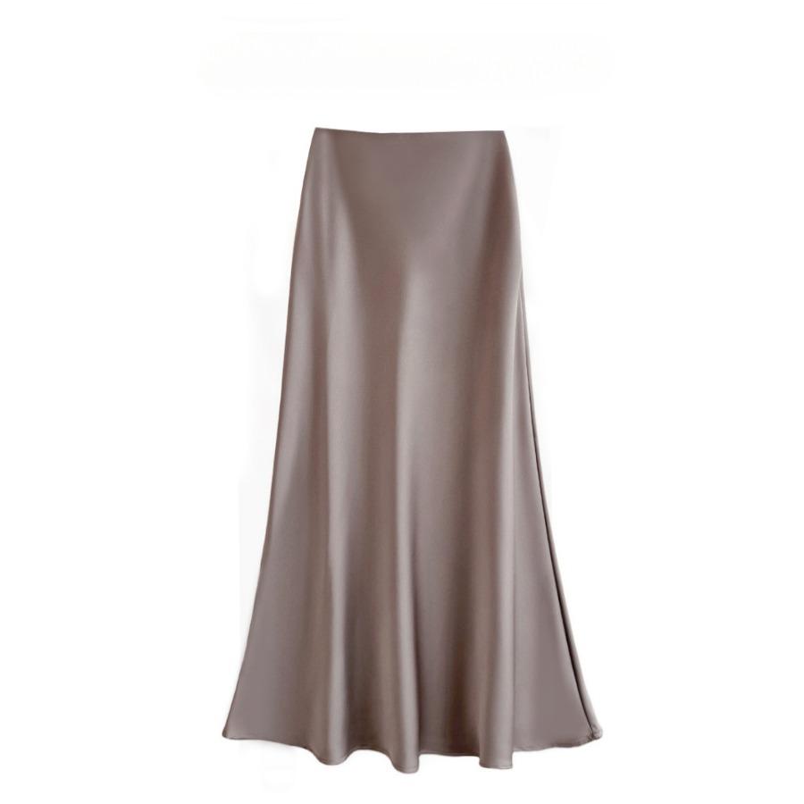 High-waisted, Slimming, Mid-length Satin and Acetate Smooth Skirt, Spring and Summer New Style Body-hugging Fishtail A-line Long Dress