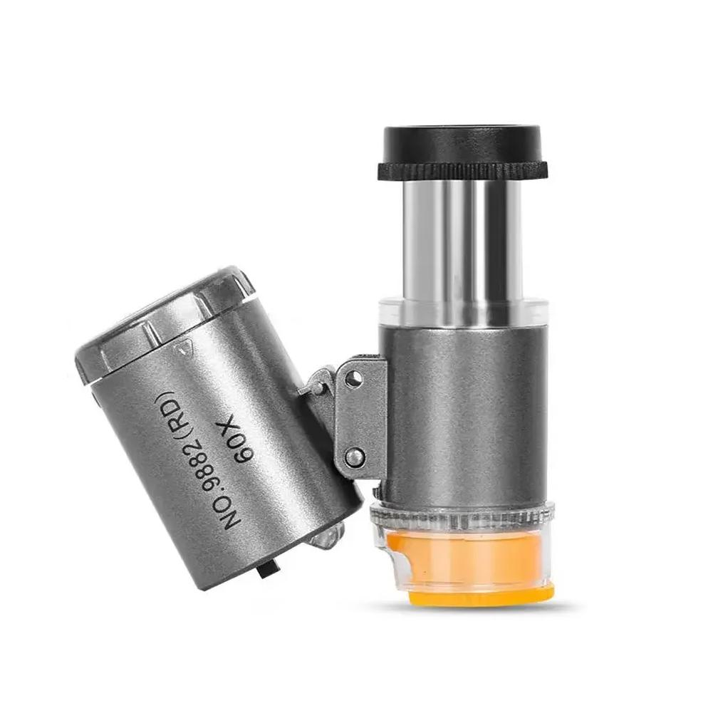 60X Mini Magnifier Pocket Microscope with LED UV Light Jewelry Magnifying Glass Jewelers Eye Loupe For Diamond Coins Currency