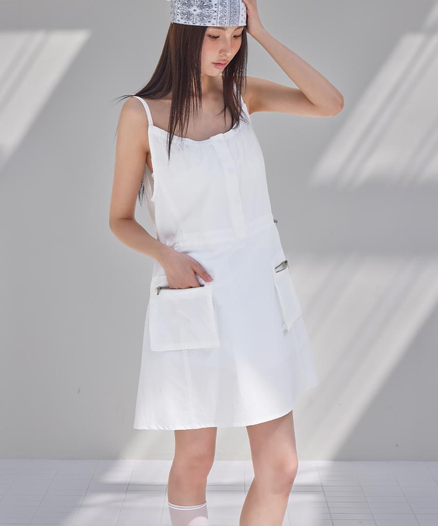 Leondeondada Cargo Pocket String Mini Dress, White