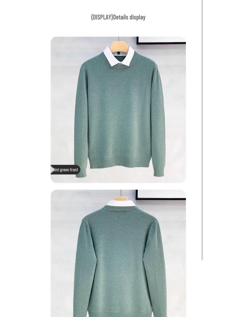 Men's Designer Sweater, Fall 2025: Korean Style Fake Two-Piece with Shirt and Stand Collar, Inner Knitwear Base Layer.